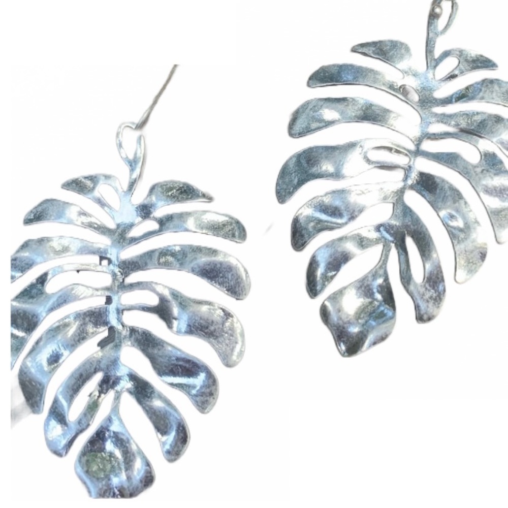 Silver color leaf earrings. Handmade